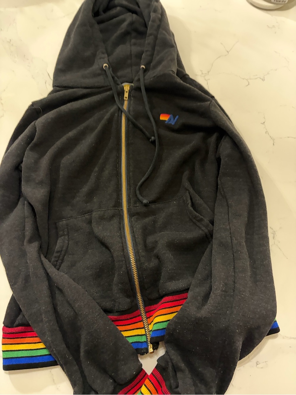 Aviator Nation Charcoal Zip-Up Hoodie with Rainbow Trim